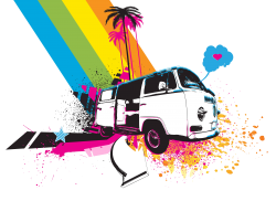 Rainbow VW Kombi Design - Men and Women's 'Gildan' Slim T-Shirt